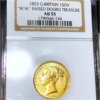 1853 Great Britain Gold Sovereign NGC - AU55