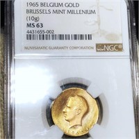 1865 Beligium Gold Medal NGC - MS63 10 GRAMS