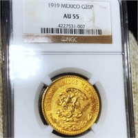 1919 Mexican Gold 20 Pesos NGC - AU55