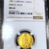 1887 Great Britain Gold 1/2 Sov NGC - MS 63 JH