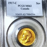 1917-C Canadian Gold Sovereign PCGS - MS62