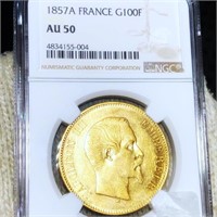 1857-A French Gold 100 Francs NGC - AU50
