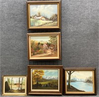 6 pc Signed Oil on Canvas Landscape Art