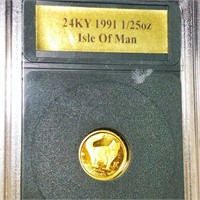 1991 Isle Of Man Gold Cat Coin GEM PROOF