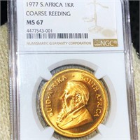 1977 S Africa Gold Kroner NGC - MS67 COARSE REED