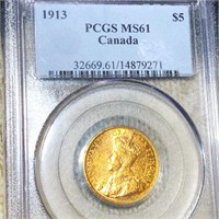 1913 $5 Canadian Gold Coin PCGS - MS61