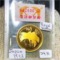 1993 Japanese Royal Wedding Gold Coin GEM PR 24K