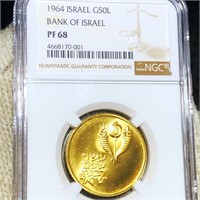 1964 Israel Gold 50 Lirot NGC - PF68