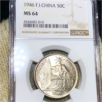 1946 Chinese Silver 50 Cents NGC - MS64
