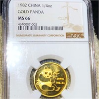 1982 Chinese Gold Panda NGC - MS66 1/4Oz