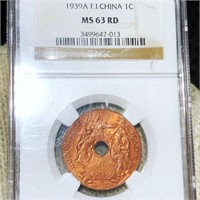 1939-A French Cochhin-China Cent NGC - MS 63 RD