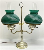Brass Double Student Lamp w/ Green Glass Shades