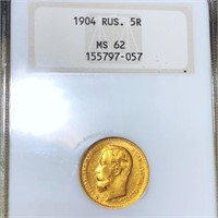 1904 Russian Gold 5 Roubles NGC - MS62