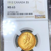1912 $5 Canadian Gold Coin NGC - MS63