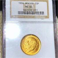 1906 Mexican Silver 10 Pesos NGC - MS64