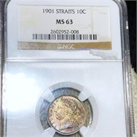 1901 Straits Settlement 10 Cents NGC - MS63