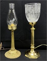Pair Vintage Brass & Glass Table Lamp