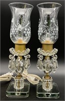 Pair Small Glass Lamps w/Crystal Prisms