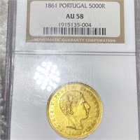 1861 Portugal Gold 5000 Reis NGC - AU58