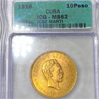 1916 Cuban Gold 10 Peso ICG - MS62