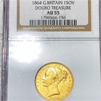 1864 Great Britain Gold Sov NGC - AU55 DOURO TRES
