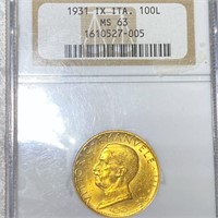 1931 Italian Gold 100 Lire NGC - MS63