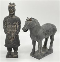 Asian Man and Horse Statue Figurines