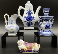 Asst. Blue & White Porcelain & Asian Knife Rest