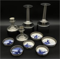Blue Delft Coasters and Candlestick Group