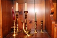 Brass Lot Including Candle Holders One is Baldwin