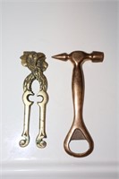 Brass Rooster Head Nut Cracker and a Brass Hammer