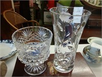 Two heavy cut crystal vases.