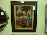 Victorian needlepoint picture of an old man and a