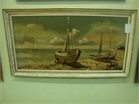 Larger rectangular oil on canvas of a marinescape