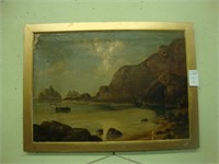 TOC oil on canvas of a marinescape in gilt frame.