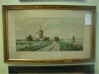 Dutch scenic landscape of a windmill.