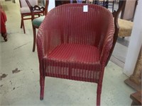 Red wicker bedroom chair.