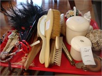 Tray lot of various bric-a-brac including fans,