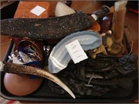 Tray lot of various bric-a-brac including geode,