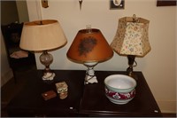 3 Trinket Boxes, 3 Table Lamps With Shades 1 Has
