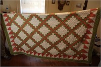 Hand Stitched Quilt With Green and Red for Double