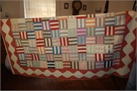 Hand Stitched Multi-Colored Quilt 82" X 78"