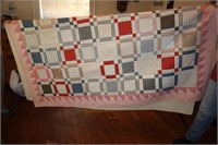 Hand Stitched Multi-Colored Quilt 73" X 72"