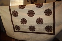Hand Stitched Brown and Cream Desdan Design Quilt