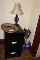 2 Drawer Metal File Cabinet, Table Lamp, Table