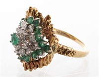 14K Yellow Gold Diamond & Emerald Cluster Ring