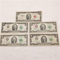 5- $2 Fed Res Notes 1953 & 76