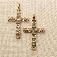 2 Silver 925 Crosses w/ Tested Diamonds