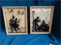 Vintage Framed Bubble Glass Silhouette Pictures