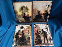 Set of 4 Large Bubble Glass Silhouette Pictures